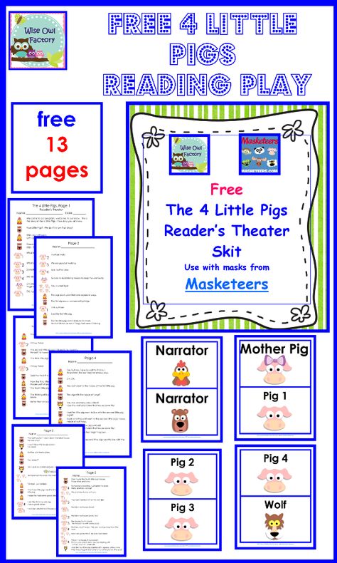 Free 4 Little Pigs Readers Theater Play | BookaDay Theater Script, Play Script, Readers Theatre, Theater Play, Drama Activities, Readers Theater Scripts, Reader's Theater, Theatre Education, Teaching Drama