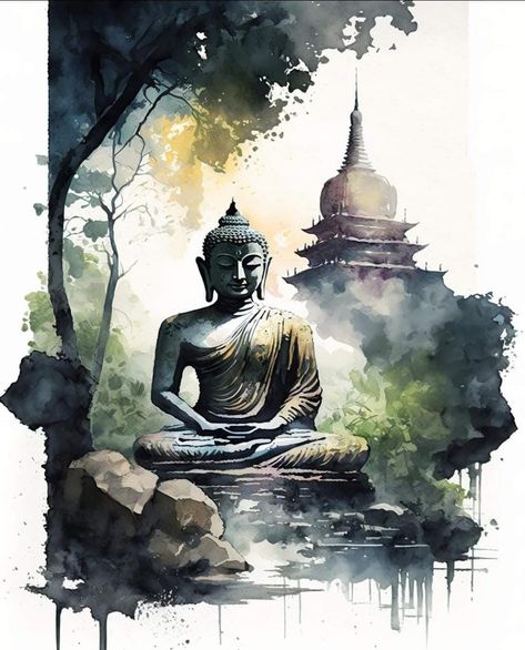 Buddha Painting Watercolor, Krishna Drawing Watercolour, Gautam Buddha Painting Canvases, Budha Painting On Canvas, Watercolour Buddha, Buddha Canvas Art, Buddha Art Drawing, Buddha Artwork, Little Buddha