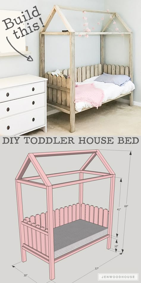 How to build a DIY Toddler House Bed - plans by Jen Woodhouse Toddler House Bed Plans, Diy Toddler House Bed, House Bed Plans, Diy Toddler Bed, Jen Woodhouse, Toddler House, Toddler House Bed, Toddler Crib, Budget Apartment