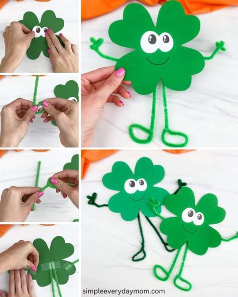 Shamrock Art Preschool, Clover Crafts Preschool, 4 Leaf Clover Craft, March Kindergarten Crafts, St Patrick Day Crafts For Kids, March Crafts For Seniors, March Craft Ideas, Shamrock Crafts For Kids, Shamrock Crafts