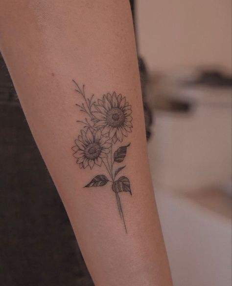 Sunflower With Wildflowers Tattoo, Bundle Of Sunflowers Tattoo, Three Sunflower Tattoo, Bunch Of Sunflowers Tattoo, 2 Sunflowers Tattoo, Bouquet Of Sunflowers Tattoo, Two Sunflowers Tattoo, Dainty Sunflower Tattoo, Sunflower Bouquet Tattoo