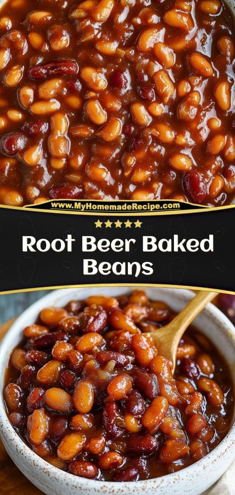 These Root Beer Baked Beans are sweet, tangy, and full of smoky flavor, making them a perfect BBQ side dish. Ingredients: 2 cups baked beans 1/4 cup root beer 2 tbsp brown sugar 1 tsp smoked paprika A sweet and savory twist on classic baked beans Pioneer Woman Chorizo Baked Beans, Block Party Beans, Root Beer Baked Beans Recipe, Root Beer Baked Beans Crock Pot, 3 Bean Baked Beans Recipe, Million Dollar Baked Beans, Homemade Baked Beans From Canned Beans, Hillbilly Beans, Hobo Beans Recipe