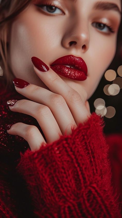 Red Nail Ideas, Red Lipstick Makeup Looks, Match Nails, Beauty Killer, Crown Aesthetic, Red Lipstick Makeup, Anime World, Red Lip Makeup, Red Makeup