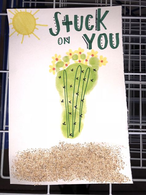 Working Parents Day Crafts, Footprint Art Ideas, Cactus Footprint Art, Valentines Infant Crafts, Infant Daycare Crafts, Daycare Crafts For Infants, Cactus Handprint Art, Baby Art Projects Infants, Crafts For Infants Daycare