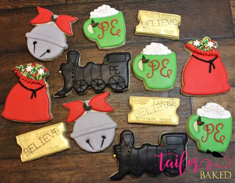 Polar express cookies by @tailorbaked Polar Express Cookies Decorated, Polar Express Cookies, Polar Express Tickets, Polar Express Christmas Party, Train Cookies, Polar Express Party, Polar Express Train, Royal Iced Cookies, Pj Party