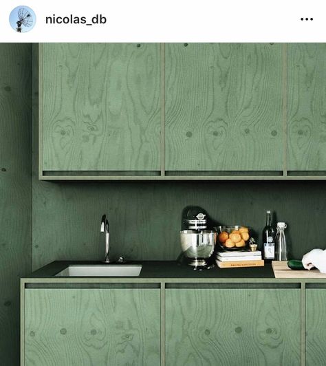 Green Plywood Kitchen, Dyed Plywood, Kitchen Plywood, Green Plywood, Millwork Details, Plywood Kitchen, Plywood Interior, Arch Interior, Interior D