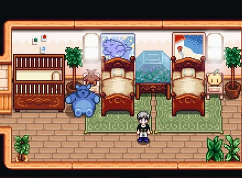 Stardew Valley Nursery, Stardew Valley Kids Room, Stardew Decoration, Stardew Valley Layout, Farm Games, Game Fanart, Kid Bedroom, Bedroom Idea, Sketchbook Ideas