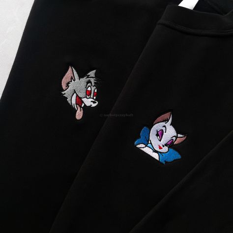 Embroidery For Couples, Couples Hoodies Matching, Tom And Jerry Hoodie Couple, Matching Hoodies Embroidery, Stitch Hoodie Couple, Matching Hoodies Tom And Jerry, Couple Embroidery Design Hoodie, Matching Hoodies, Couples Hoodies