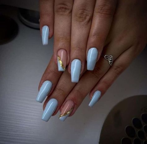 Uv Nails Designs, Light Blue Nails Coffin, Soft Blue Nails, Baby Blue Nails Ideas, Baby Blue Nails Designs, Nails Light Blue, Baby Blue Acrylic Nails, Blue Christmas Nails, Pink Collage