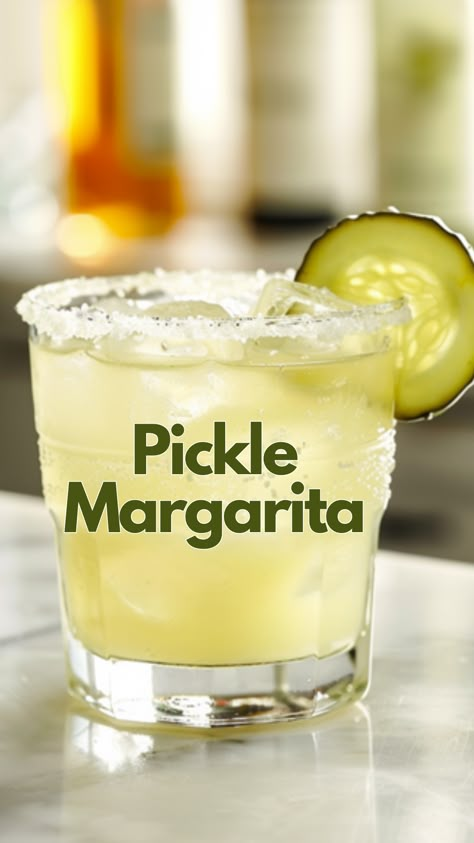 Pickle Margarita Margarita Presentation, Pickle Margarita, Cooking With Nan, Spicy Margarita Recipe, Farm Cooking, Mixed Drinks Alcohol, Yummy Alcoholic Drinks, Tequila Drinks, Margarita Cocktail