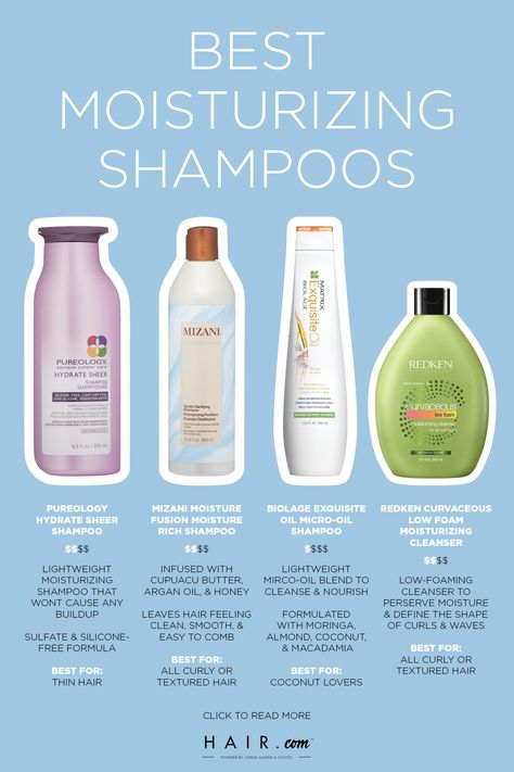 There's no denying the winter blues have our strands feeling particularly dry lately. If you're in the same boat, we gathered a list of the best moisturizing shampoos to help replenish your locks during the colder months. Good Shampoo For Dry Hair, Moisturizing Shampoo And Conditioner, Best Shampoo And Conditioner For Dry Hair, Best Moisturizing Shampoo, Best Shampoo, Curly Hair Tools, Drugstore Shampoo, Shampoo For Fine Hair, High And Tight Haircut