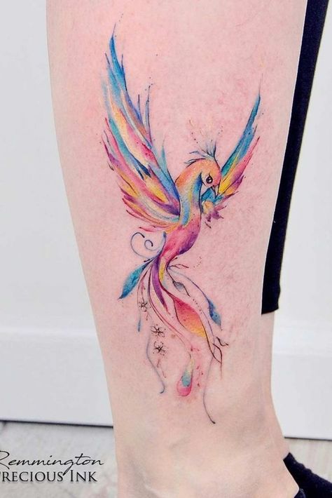 Small Hip Tattoos Women, Watercolor Phoenix Tattoo, Phoenix Tattoo Sleeve, Phoenix Tattoo Ideas, Moon Tattoo Ideas, Rising Phoenix Tattoo, Bold Tattoo, Phoenix Tattoo Feminine, Small Phoenix Tattoos