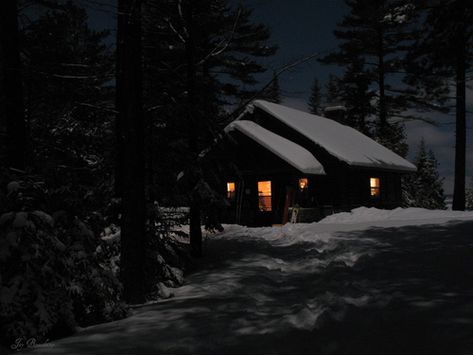 Snow cabin night outdoors winter trees woods snow cabin Snowy Cabin In The Woods, Snow Cabin, Snowy Cabin, A Cabin In The Woods, Snowy Woods, Winter Cottage, Architecture Model Making, Winter Cabin, Cottage In The Woods