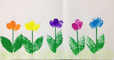 Fingerprint flowers for Mother's Day Mother’s Day Fingerprint Ideas, Finger Paint Flowers Preschool, Fingerprint Flowers Preschool, Finger Print Flowers, Thumbprint Flowers, Fingerprint Flowers, School Auction Art Projects, Art Camp Projects, Thumbprint Art