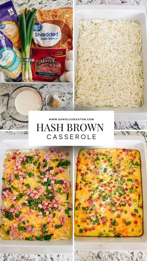 Easy Shredded Hash Brown & Ham Casserole Shredded Hashbrown Casserole, Shredded Hash Brown Casserole, Shredded Hashbrown Recipes, Ham And Hashbrown Casserole, Hash Brown Egg Casserole, Ham Breakfast Casserole, Easy Breakfast Casserole, Breakfast Potato Casserole, Healthy Breakfast Casserole