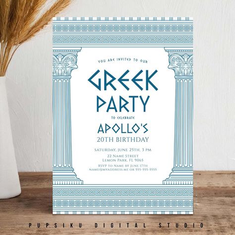 CUSTOM COLORS Greek Party Invitation, 5x7 Editable Card, Temple Columns, Elegant Party, Ancient History Event, Instant Corjl Template 033CB by PupsikuDigital on Etsy Greek Party, Greece Design, Toga Party, History Events, Elegant Party, Ancient Greece, Ancient History, Digital Printables, Invitation Paper