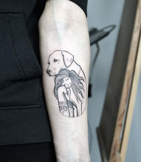 The 22 Coolest Labrador Tattoo Designs In The World Lab Traditional Tattoo, Lab Dog Tattoo Ideas, Yellow Lab Tattoo Ideas, Black Lab Tattoo Ideas, Lab Dog Tattoo, Dog And Owner Tattoo, Yellow Lab Tattoo, Black Lab Tattoos, Labrador Tattoos