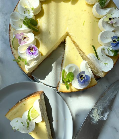 (2) Key Lime Pie Cheesecake - Olivia Mack McCool Key Lime Pie With Meringue, Key Lime Pie Decoration, Key Lime Aesthetic, Key Lime Pie Plating, Wedding Key Lime Pie, Key Lime Pie Wedding Cake, Key Lime Pie Aesthetic, Cheesecake Designs, Cheesecake Factory Key Lime Pie