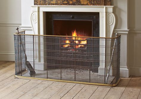 This faithful copy of an early 19th century fire guard provides ultimate protection combined with the elegance of moulded brass and finely worked mesh. Fireplace Guard, Decorative Fireplace Screens, Fireplace Fender, Fireplace Screen, Fireplace Screens, Antique Fireplace, English Country House, Cozy Fireplace, Antique Lighting