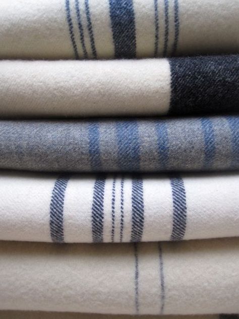 stack of blankets ... photo by p i ' l o White Blanket, Linen Textile, White Colors, Love Blue, Linen Closet, Blue Wool, Wool Blanket, Vintage Linens, Soft Furnishings