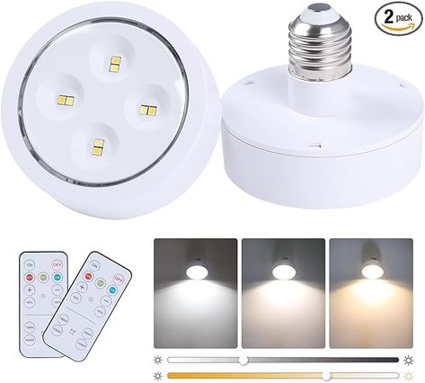 KELUOLY Battery Operated Light Bulbs, Puck Lights with Remote,2 Pack dimmable AA Battery Powered Light Bulb, E26 Screw in Type for Non Hardwired Pendant Lights and Wall Sconce - Amazon.com Battery Powered Light, Puck Lights, Battery Operated Lights, Aa Batteries, Aa Battery, Battery Operated, Pendant Lights, Light Bulbs, Wall Sconces