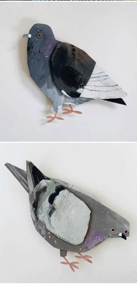 Pigeon Art Cardboard, Pigeon Cardboard, Cardboard Pigeon, Cardboard Bird, Paper Pigeon, Pigeon Art, Posca Art, Cardboard Art, Art Project Ideas