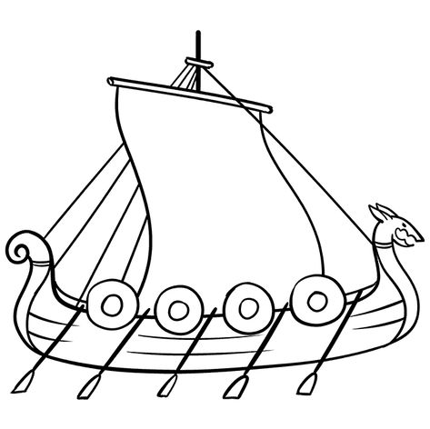 How to Draw Viking Ship: Step 9 Viking Ship Drawing Simple, Viking Longship Drawing, Viking Boat Drawing, Viking Ship Drawing, Viking Drawing Sketches, Viking Ships, Nordic Drawings, Viking Coloring Pages, Viking Boat