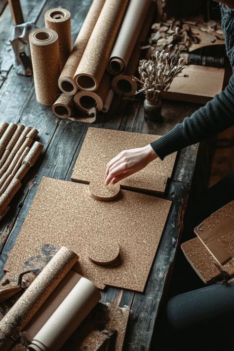 Add eco-friendly flair to your home with cork! This natural, renewable material is great for everything from furniture to wall panels, helping you create a stylish, sustainable home. 🏡✨ #CorkDecorIdeas #EcoFriendlyMaterials #SustainableHomeDecor #GreenLiving #NaturalDecor Cork Backsplash, Cork Furniture, Cork Wall Panels, Labyrinth Design, Cork Material, Cork Wall, Eco Friendly House, Sustainable Home, Nature Decor