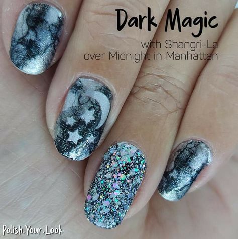 #ColorStreet Dark Magic with Shangri-la over Midnight in Manhattan Color Street Halloween Combos, Color Street Halloween, Color Street Mixed Mani, Nail Color Combos, Mixed Mani, Finger Nail Art, Mary Kay Business, Dark Magic, Nail Art Set