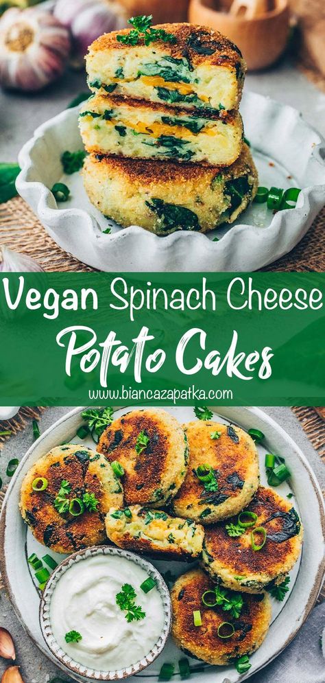 Vegan Entree Recipes, Spinach Potato, Vegan Patties, Vegan Spinach, Vegan Entree, Veggie Dinner, Vegan Potato, Vegan Meal Plans, Savory Vegan