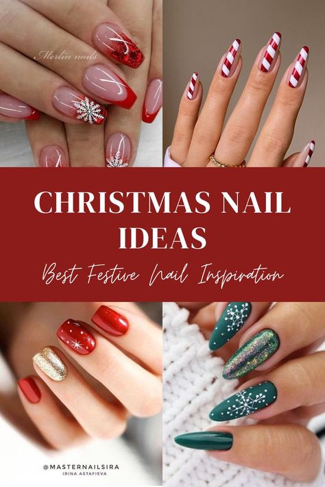 Christmas nail ideas for the festive season Xmas Gel Nails, Holiday Nail Designs Winter, Festive Nails Christmas, Gel Nails Ideas, Winter Nail Design, Christmas Nail Ideas, New Years Eve Nails, Simple Video, December Nails