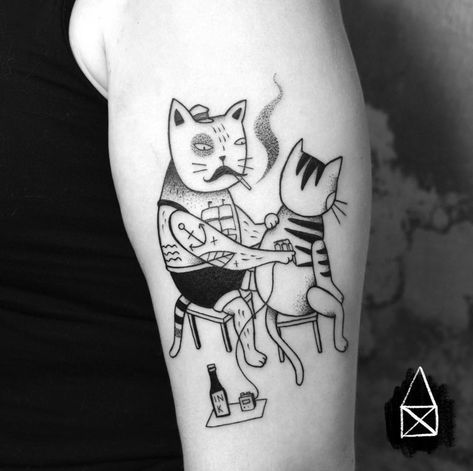 Katya Krasnova, Dynamic Tattoo, Petit Tattoo, Literary Tattoos, Tattoo Aesthetic, Handpoke Tattoo, Cat Tattoo Designs, Modern Tattoos, Funny Tattoos