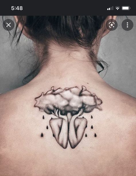 Skull Cloud Tattoo, Cloudy Mind Tattoo, Thunderstorm Tattoo Women, Rainstorm Tattoo, Runaway Tattoo, Beautiful Back Tattoos For Women Unique, Breeze Tattoo, Atmosphere Tattoo, Storm Cloud Tattoo