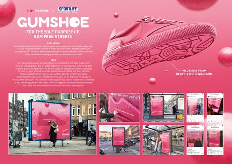 Amsterdam Metropolitan Area / Iamsterdam - The first shoe made from recycled chewing gum | Clios Shoe Advertising, Advertising Awards, Case Study Design, Award Ideas, Corporate Image, Cannes Lions, 광고 디자인, Concept Board, Chewing Gum