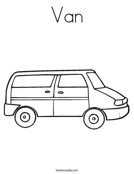 Van Coloring Page - Twisty Noodle Van Coloring Pages, Vans For Kids, Van Drawing, Simple Cat Drawing, Vans Toddler, Kindergarten Colors, Van Color, Kindergarten Reading Worksheets, Free Preschool Worksheets