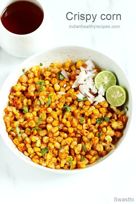 crispy corn is a snack made with crisp fried sweet corn kernels. It is spiced & is usually eaten as a snack #snack #crispycorn #corn #sweetcorn #cornrecipe Crispy Corn Recipe, Easy Indian Snacks, Sweet Corn Recipes, Desi Street Food, Corn Snacks, Fried Corn, Indian Appetizers, Tea Time Snacks, Evening Snacks