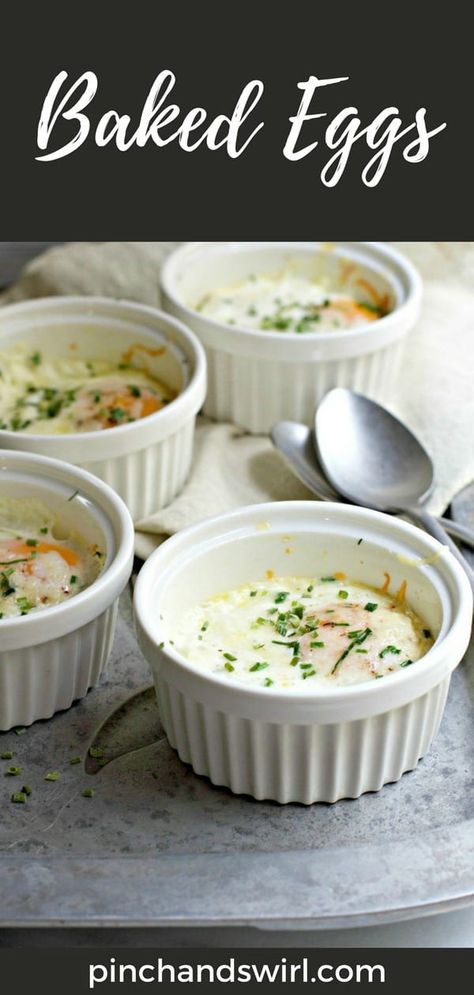 French Style Baked Eggs, Ramekin Baked Eggs, Baked Eggs Ramekin, Baked Eggs For One, Baked Egg Ramekin, Egg Ramekins Breakfast, Breakfast At Tiffany’s Brunch Ideas, Ramekin Breakfast Recipes, French Eggs Baked