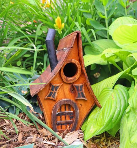 Rustic Bird House Fairy/Hobbit Whimsical Style Reclaimed | Etsy Funny Birdhouses, Fairy Gnome, Gingerbread Ideas, Curved Roof, Birdhouses Bird Feeders, Cd Rack, Bird Houses Ideas Diy, Handmade Birdhouses, Birdhouses Rustic