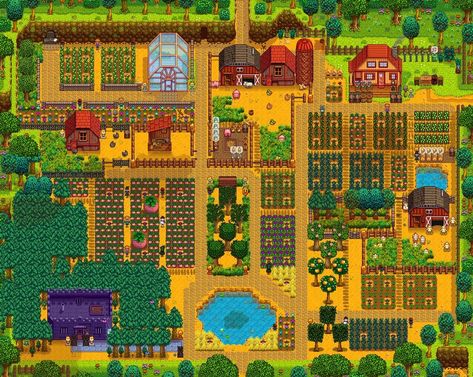 Stardew Valley Tips and Guide for Your First Year Stardew Farms, Stardew Valley Layout, Stardew Valley Tips, Stardew Valley Farms, Valley Game, Farm Games, Farm Layout, 8bit Art, Farm Design