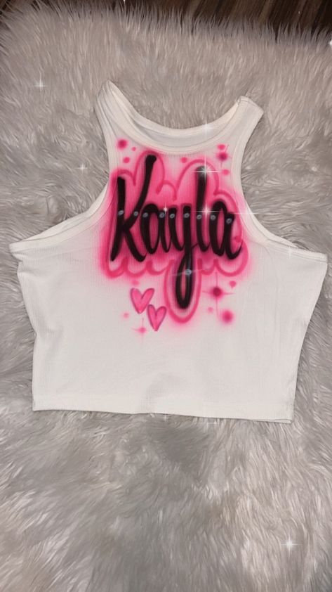 Custom Airbrush White Ribbed Crop Tank Top Personalized Name | Etsy Spray Paint Shirt, Airbrush Clothes, Airbrushed Tanks, Airbrush Shirts, Custom Crop Top, 16th Birthday Outfit, Airbrush T Shirts, Airbrush Designs, Custom Birthday Shirts