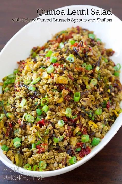 Quinoa Lentil Salad Recipe #ASpicyPerspective #Salad #Lentils #Quinoa #LentilSalad #LentilSaladRecipe #QuinoaSalad #QuinoaSaladRecipe #BrusselSprouts #RedPeppers #SideDish #Healthy Quinoa Lentil, Lentil Salad Recipes, Salad Quinoa, A Spicy Perspective, Resep Salad, Roasted Brussels Sprouts, Lentil Salad, Roasted Brussel Sprouts, Quinoa Recipes