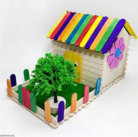 DIY Wooden 3D Cottage Ice Cream Bar Hut Set Kindergarten Handmade Material Suit Popsicle Stick Model Small House Creative Birthday Gift Thanksgiving Day : Amazon.ca: Toys & Games Ice Cream Stick House Easy, Rakhi Decoration, Ice Cream Stick Craft, Popsicle Stick Crafts House, Craft Ideas With Paper, Cool Crafts For Kids, Diy Popsicle Stick Crafts, Ideas With Paper, Ice Cream Sticks