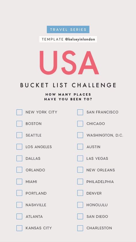 USA Bucket List Instagram Story Template Usa Bucket List, List Challenges, Au Pair, Goals Inspiration, Adventure Bucket List, Cases Diy, Travel Checklist, Bucket Lists, Summer Bucket Lists