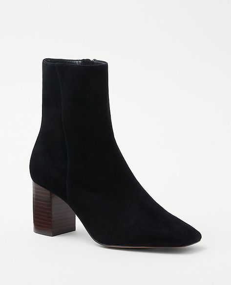 Medium Boots, Female Features, Knitted Suit, Suede Fashion, Suede Booties, Black Booties, Black Suede, Suede Leather, Ann Taylor