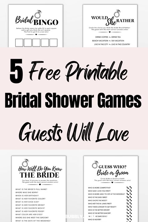 bridal shower games free printables Games For Bridal Showers Free Printable, Bridal Shower Games Free, Bridal Shower Games Easy, Bridal Shower Games Free Printables, Best Bridal Shower Games, Couples Wedding Shower Games, Free Bridal Shower Printables, Free Printable Bridal Shower Games, Free Bridal Shower Games