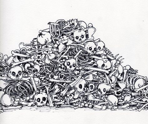 Pile Of Bones Tattoo, Skull Pile Drawing, Pile Of Bodies Drawing, Skull Pile Tattoo, Dead Body Drawing Reference, Pile Of Skulls Drawing, Pile Of Bones Drawing, Dead Body Reference, Pile Of Skeletons