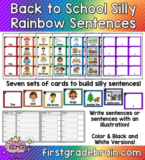 Fun writing center option! Students create silly sentences following the rainbow sentence order. Silly Sentences Printables Free, Silly Sentences, Teaching Esl, Smart Boy, Toddler Activity, Esl Teaching, Parts Of Speech, Writing Center, Student Created