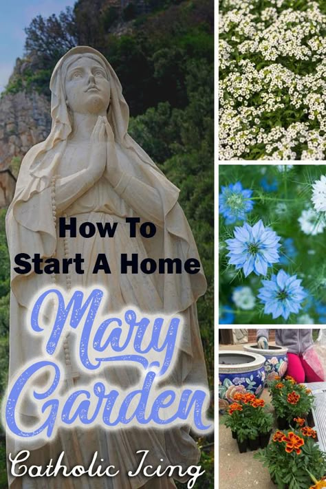 Marian Garden Ideas, Marian Garden Catholic, Mary Garden Ideas, Prayer Garden Ideas Backyards, Mary Garden Catholic, Marian Grotto, Spiritual Gardening, Rosary Garden, Garden Shrine