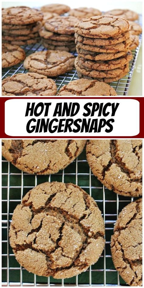 Gingersnap Recipe, Gingersnaps Recipe, Spicy Ginger Cookies, Ginger Snap Cookies Recipe, Ginger Snaps Recipe, Hot And Spicy, Cookie Brownie Bars, Molasses Cookies, Ginger Snap Cookies