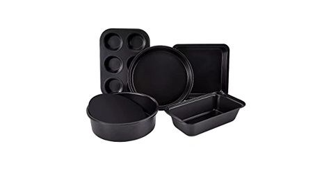 Amazon.com: Mttie Baking Pans Set 5-Piece Toaster Oven Pans Bakeware Cooking Includes Nonstick Cake Pans/Loaf Pan/Cupcake Pan/Pizza Pan/Cookie Pan, Carbon Steel Baking Pan Set,Black: Home & Kitchen Toaster Oven Pans, Cookie Pan, Baking Pans Set, Oven Pan, Kitchen Cookware Sets, Square Cake Pans, Square Cake, Pizza Pan, Cupcake Pan